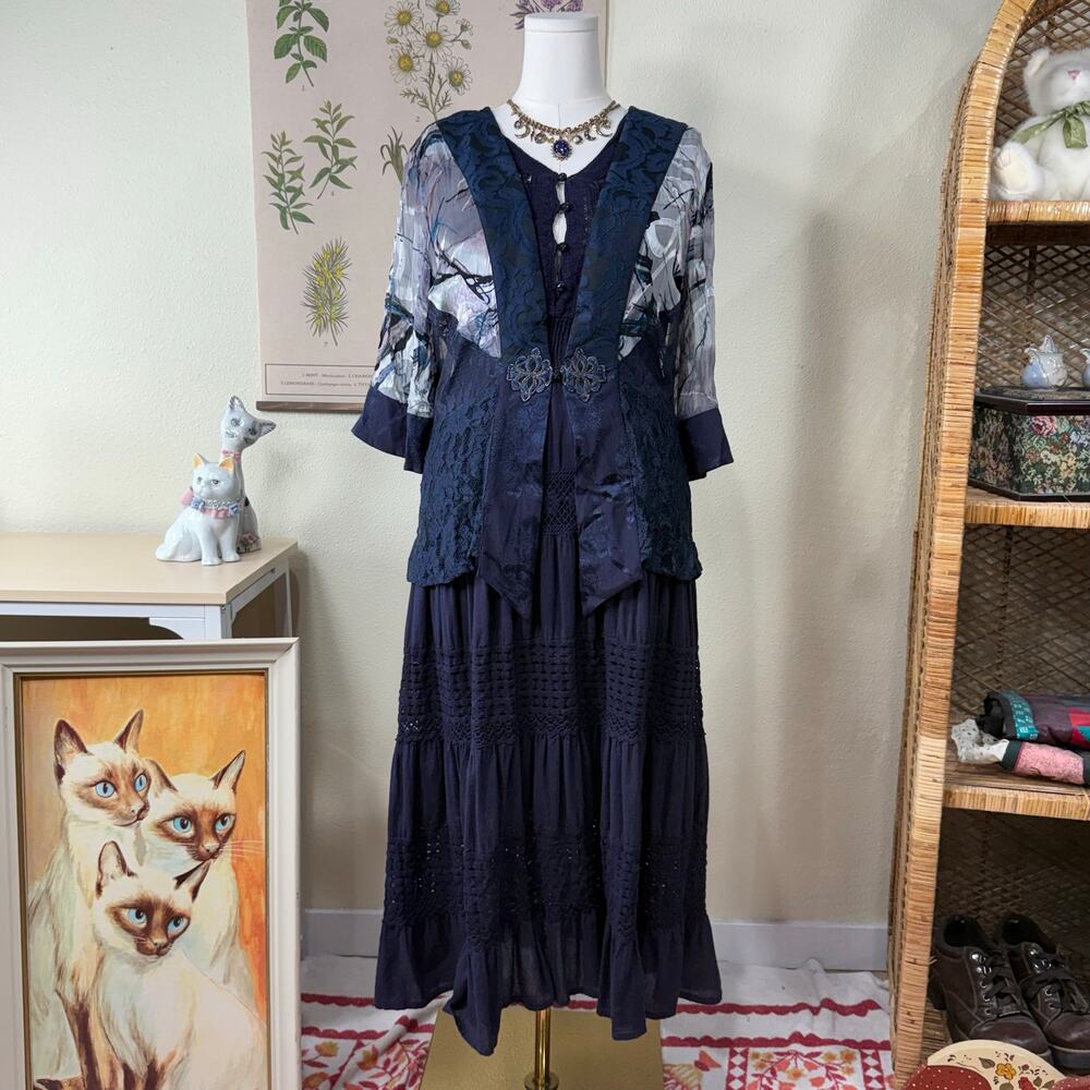 Vtg 90s Y2k Lace Burnout Velvet Kimono Jacket Whimsigoth Fairy Grunge Witchy M